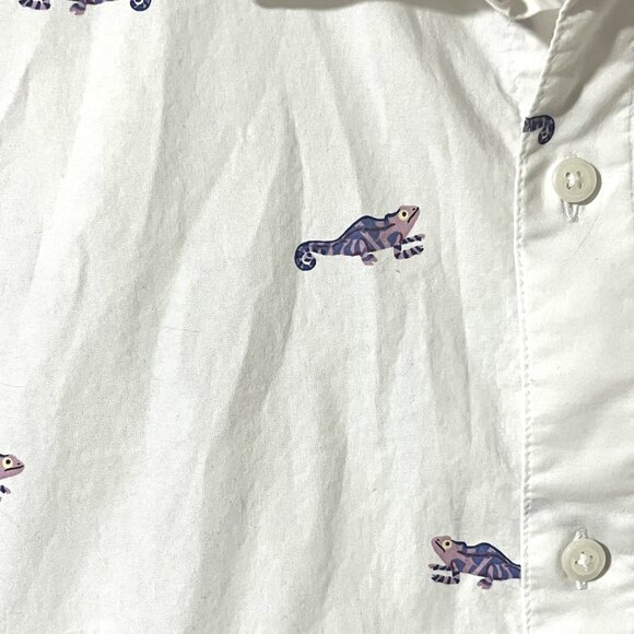 Bonobos White CASUAL button Front shirt Alligator Print Short Sleeve Men's LG - Picture 2 of 7